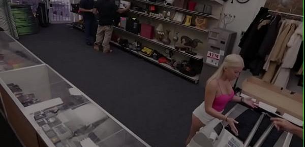 Petite pawnshop babe blowing pov cock